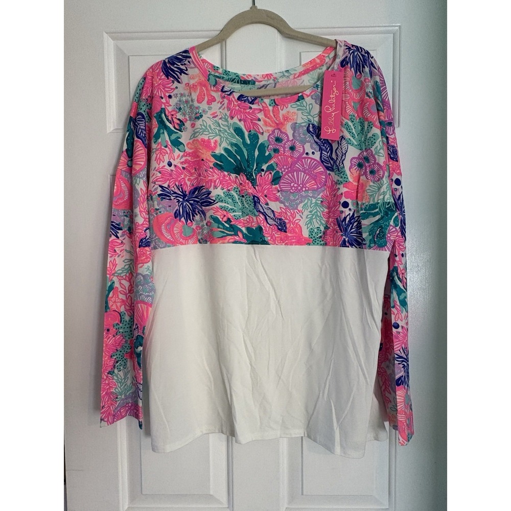 Lilly Pulitzer Finn Top Long Sleeve Multi Seaside Carnivale Sz XL